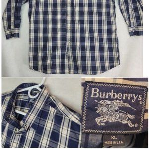 Burberrys Vintage Mens XL Button Down Blue Plaid Shirt 80s To 90s Burberry USA